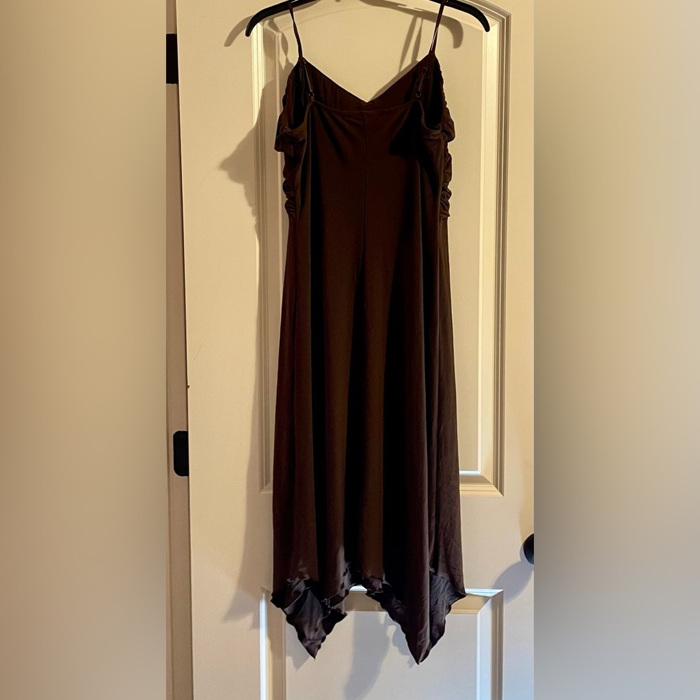 Y2K BROWN SZ M dress w sequins on neckline 2000 Volume one, handkerchief hemline